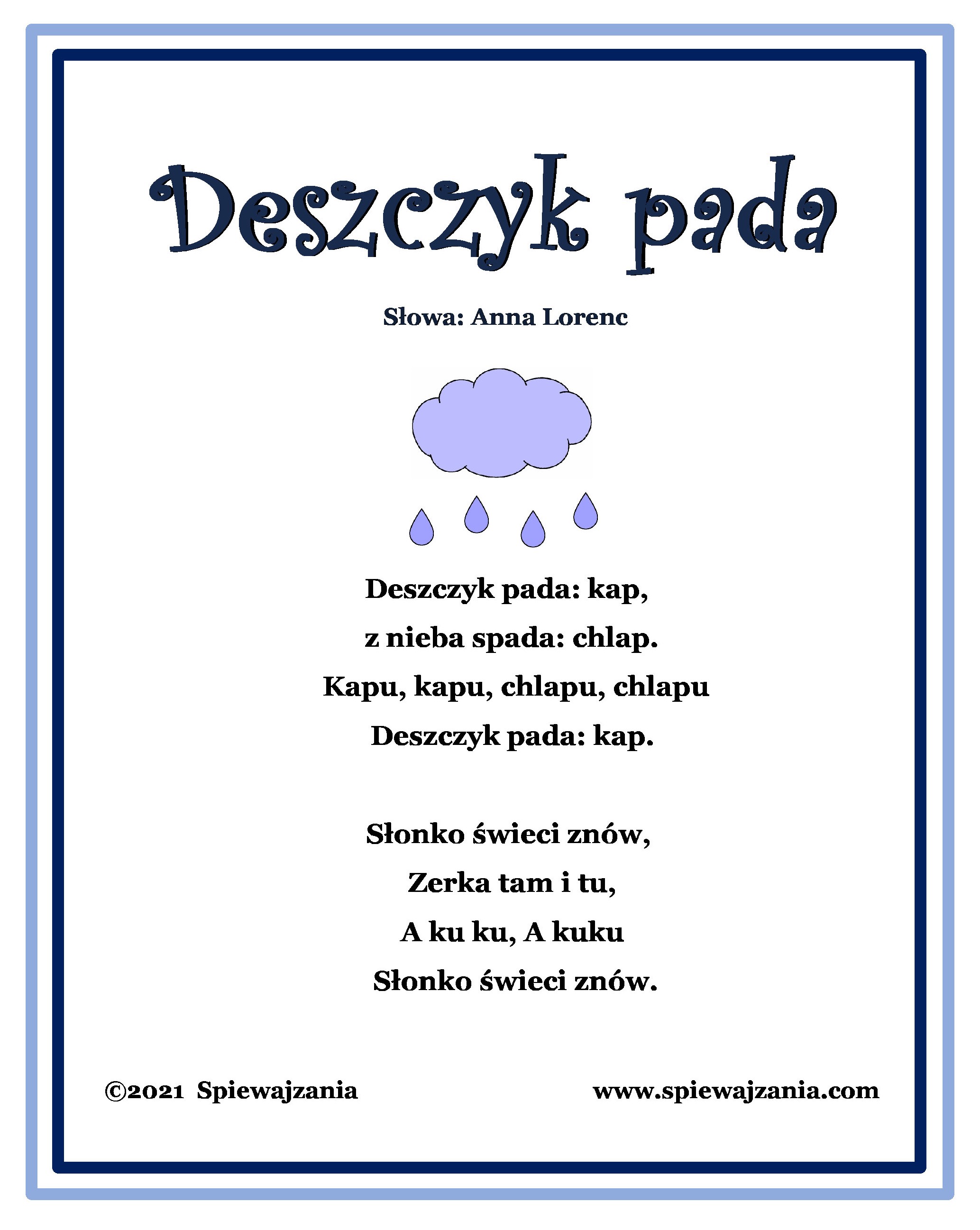 Piosenka Pada Deszcz Na Dworze Śpiewaj i ucz się z Anią: Deszczyk pada-prosta piosenka z pokazywaniem